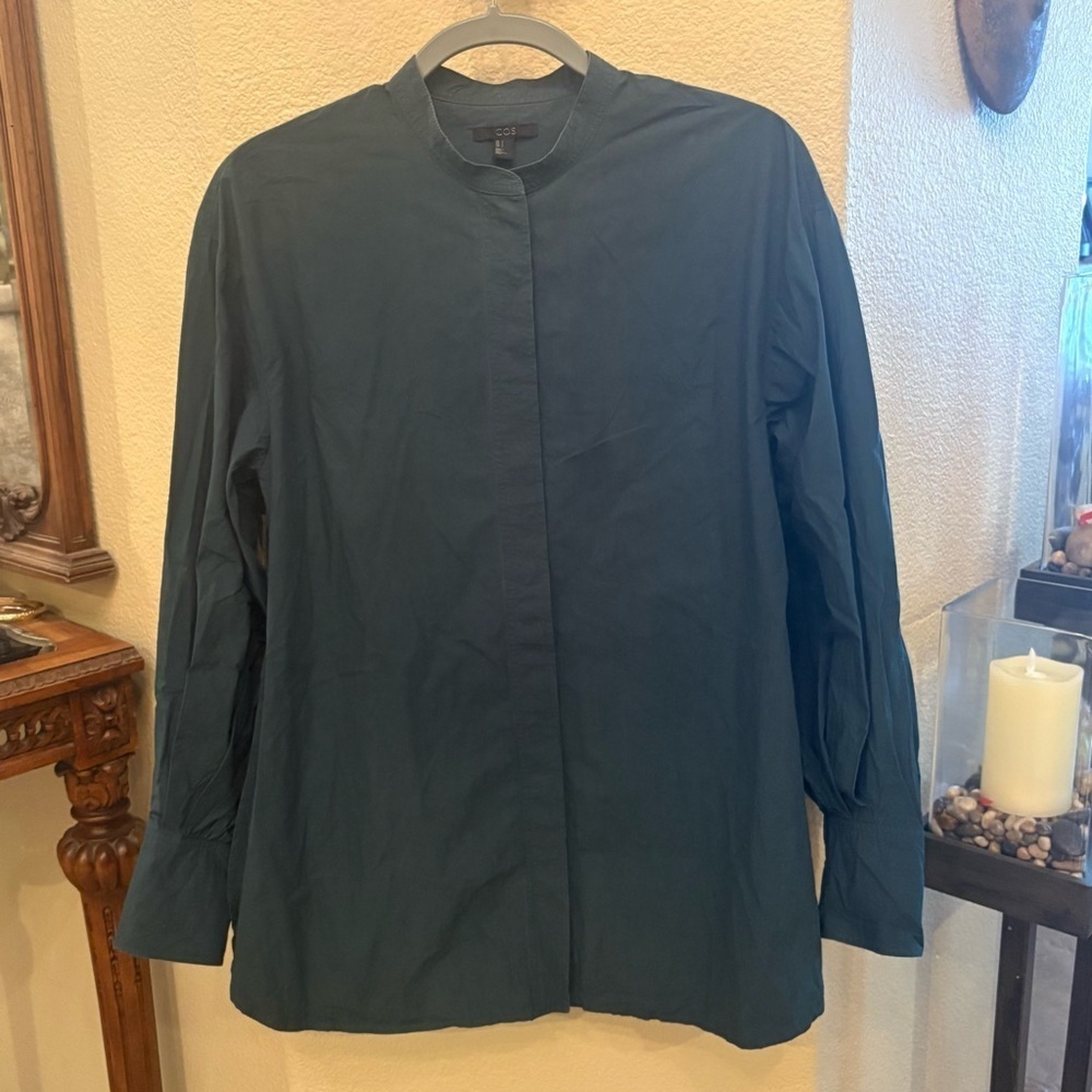 COS Women Dark Teal Pleated Back Button Oversized Shirt Size 2